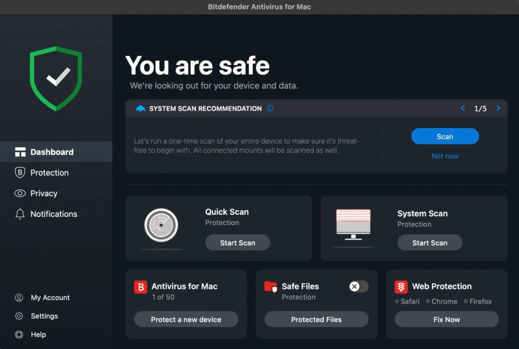 Bitdefender dashboard Bitdefender dashboard